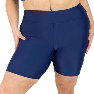 NWT Calypsa Womens ModLi Mid Thigh Swim Shorts Navy Blue XL